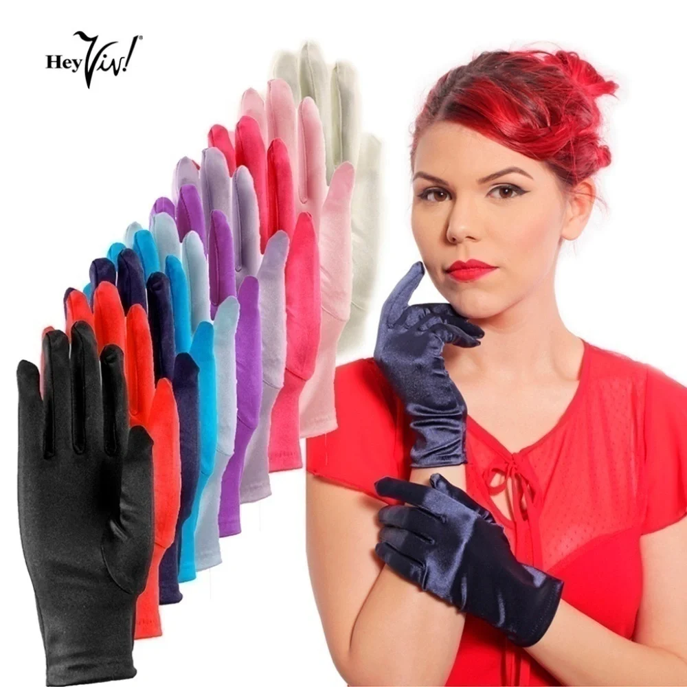 Lilac Satin Stretch Wrist Length Dress Gloves Retro Style - Hey Viv